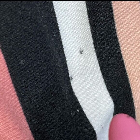 Bobbie Brooks Striped Faux Wrap MIDI Dress Mauve White Black Peach Size Large - Picture 10 of 10